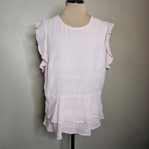 Banana Republic Pink Ruffle Sleeve Textured Dot Peplum Blouse Women's Size 12